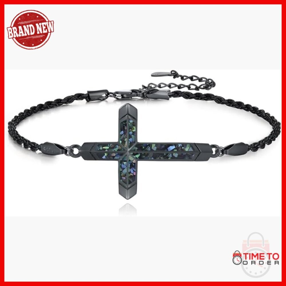 925 Sterling Silver Adjustable Cross Bracelet for Men and Women